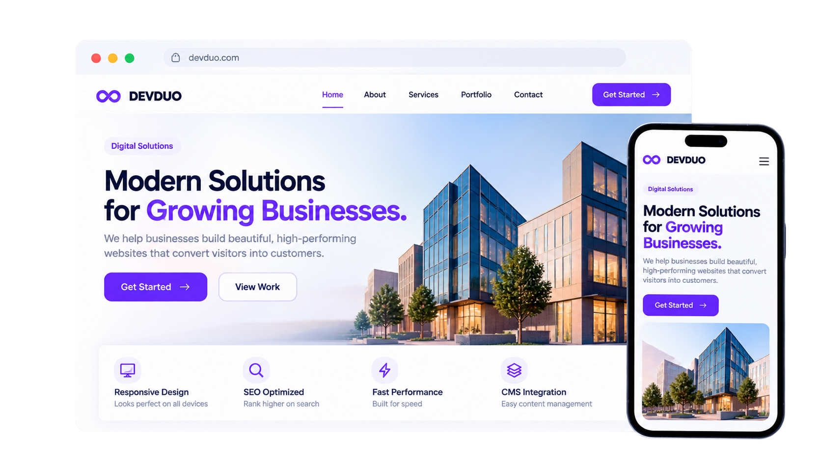 Modern business website on desktop and mobile